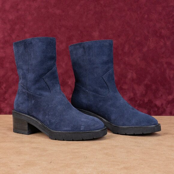 Stuart Weitzman Women Boulevard Nice Blue Suede fashion Western Lug Boots sz 6 - Picture 1 of 8